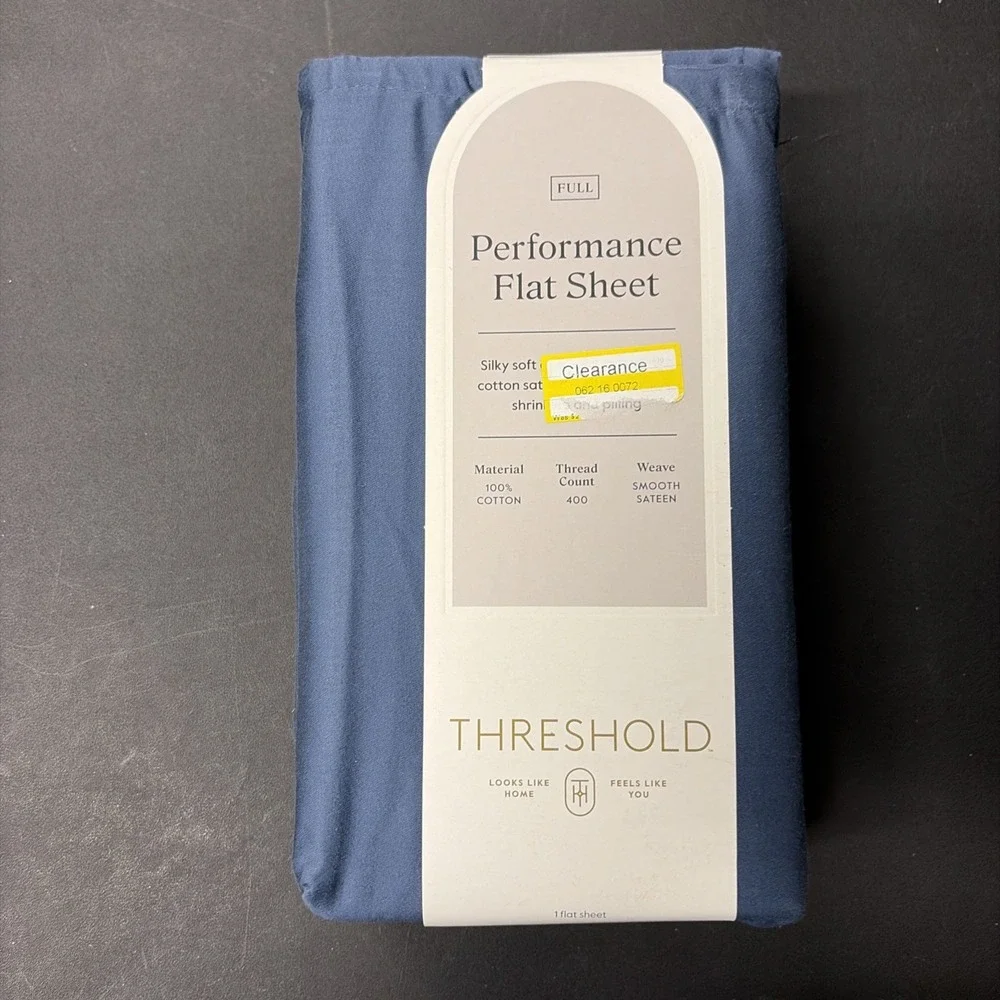 Full 400 Thread Count Performance Flat Sheet Metallic Blue Threshold Cotton 0573